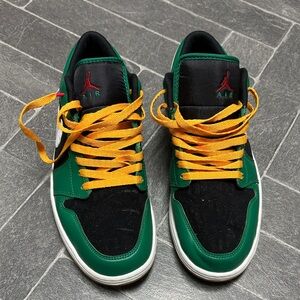 Jordan Green and Black Sneakers with Yellow Laces